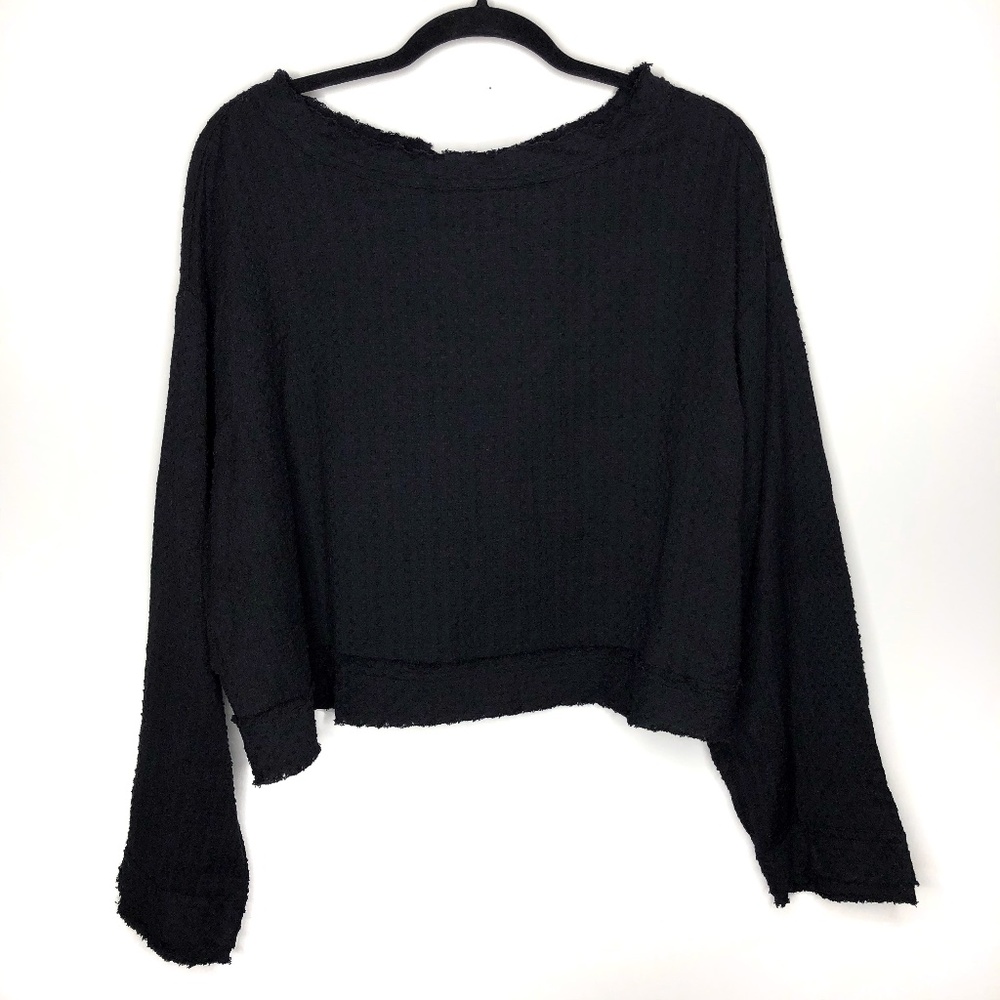 Free People Black Textured Button Back Blouse Sz S